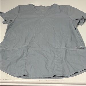 Cherokee Workwear Medium Grey Short Sleeve V Neck Double Pocket Scrub Top